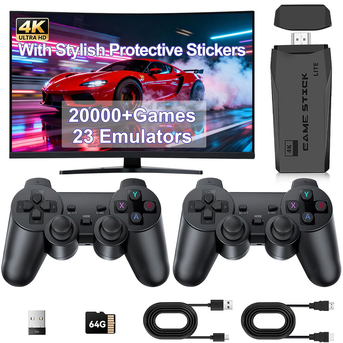 Retro Gaming With Projector - M8ゲームコンソール 20000以上のゲームエミュレーター 4K HDMI出力 レトロゲームシステム デュアル2.4Gワイヤレスコントローラー付き