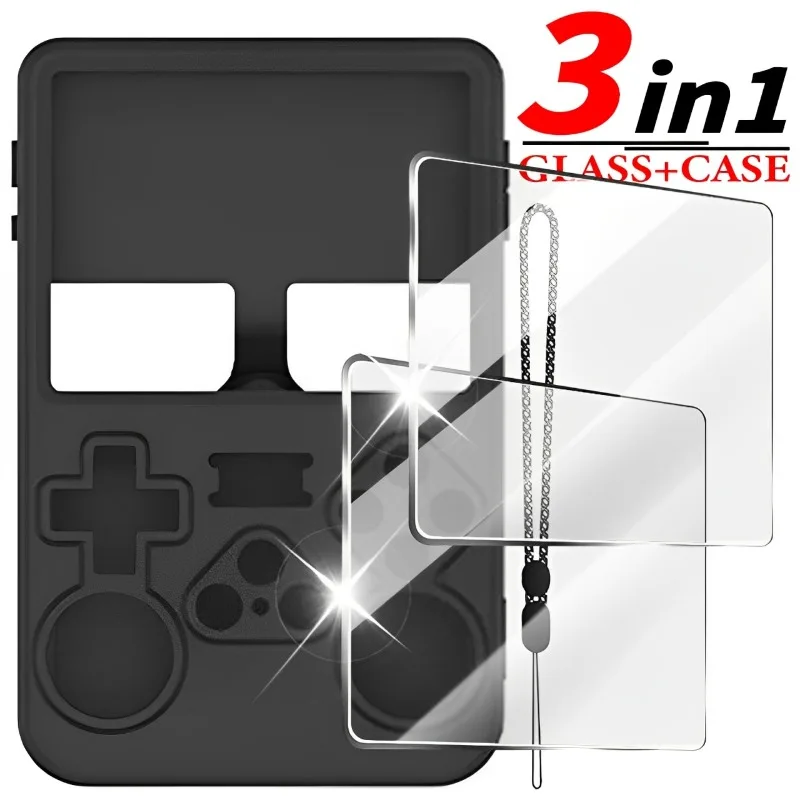 Retro Gaming R36S - R36S保護ケース 3 in 1 ソフトシリコンカバー ネックストラップ付き