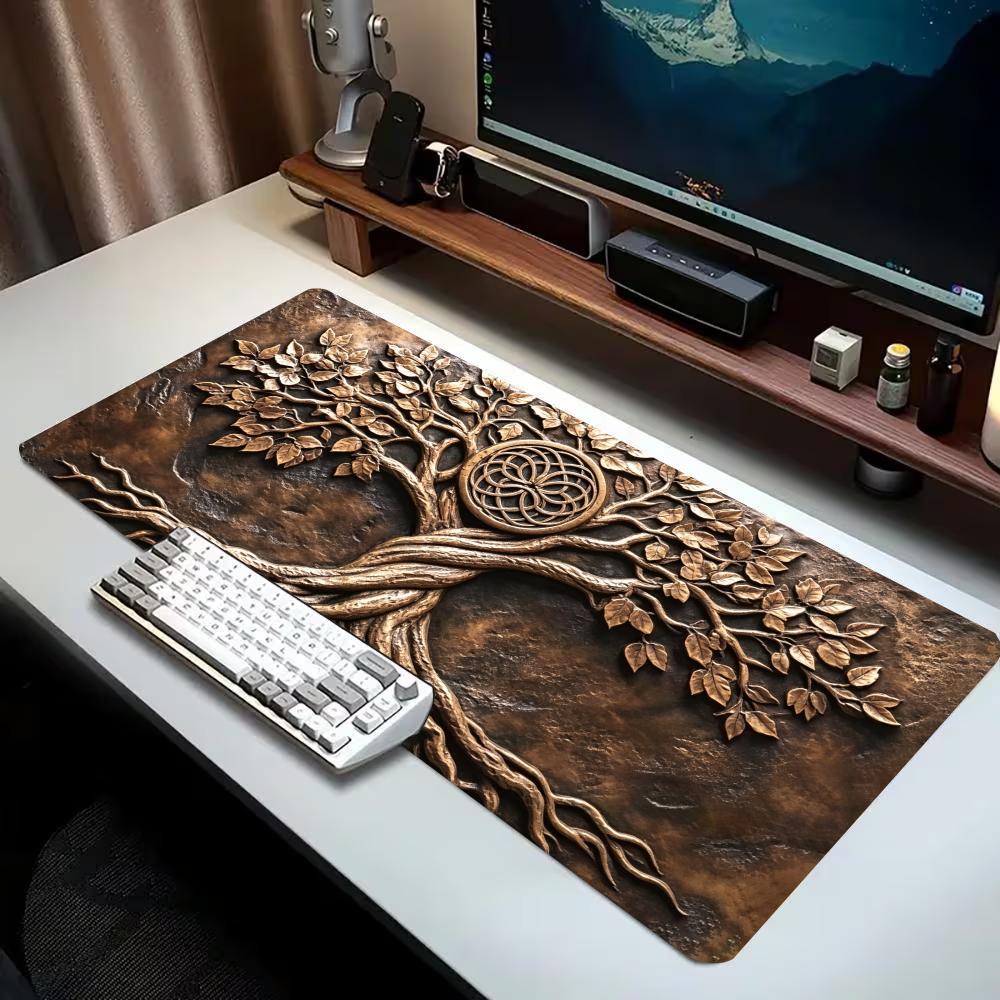 Retro Gaming Life - レトロな生命の樹大型拡張ゲーミングマウスパッド滑り止めデスク表面ヴィンテージアートプリントゲームやオフィスワークスペース用