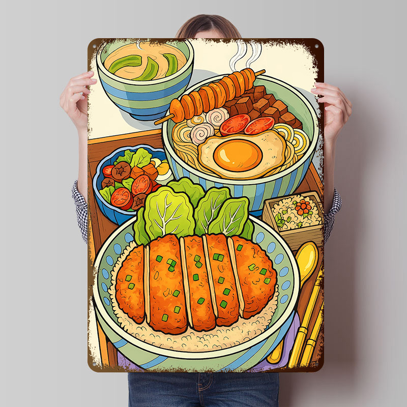 Retro Gaming Life - 日本の食べ物静物画印刷ポスターカスタマイズされたレトロな壁アートヴィンテージメタルサイン、部屋、家の装飾、ゲームハウス用