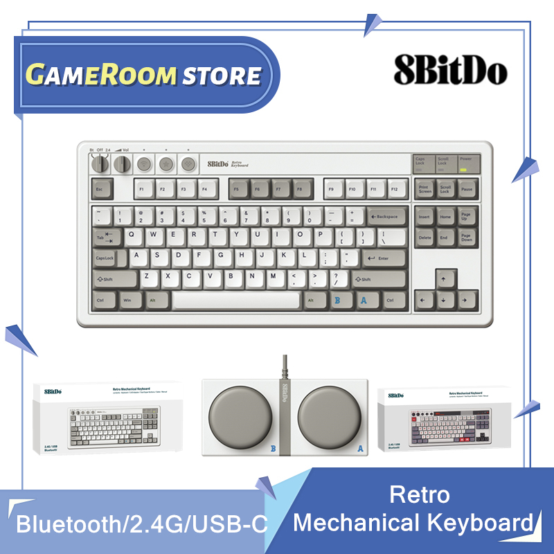 Retro Gaming Android - 8ビットレトロメカニカルゲーミングキーボード,Bluetooth, 2.4g,USB-C,ホットスワップ可能,87キー,WindowsおよびAndroid用