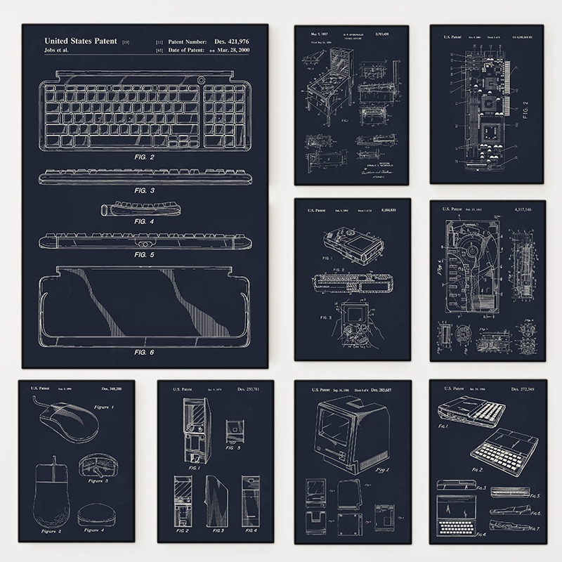 Retro Gaming Life - コンピュータゲーム技術特許ポスターマザーボードキーボードマウスキャンバス絵画壁アートゲームルーム家の装飾ゲームボーイギフト